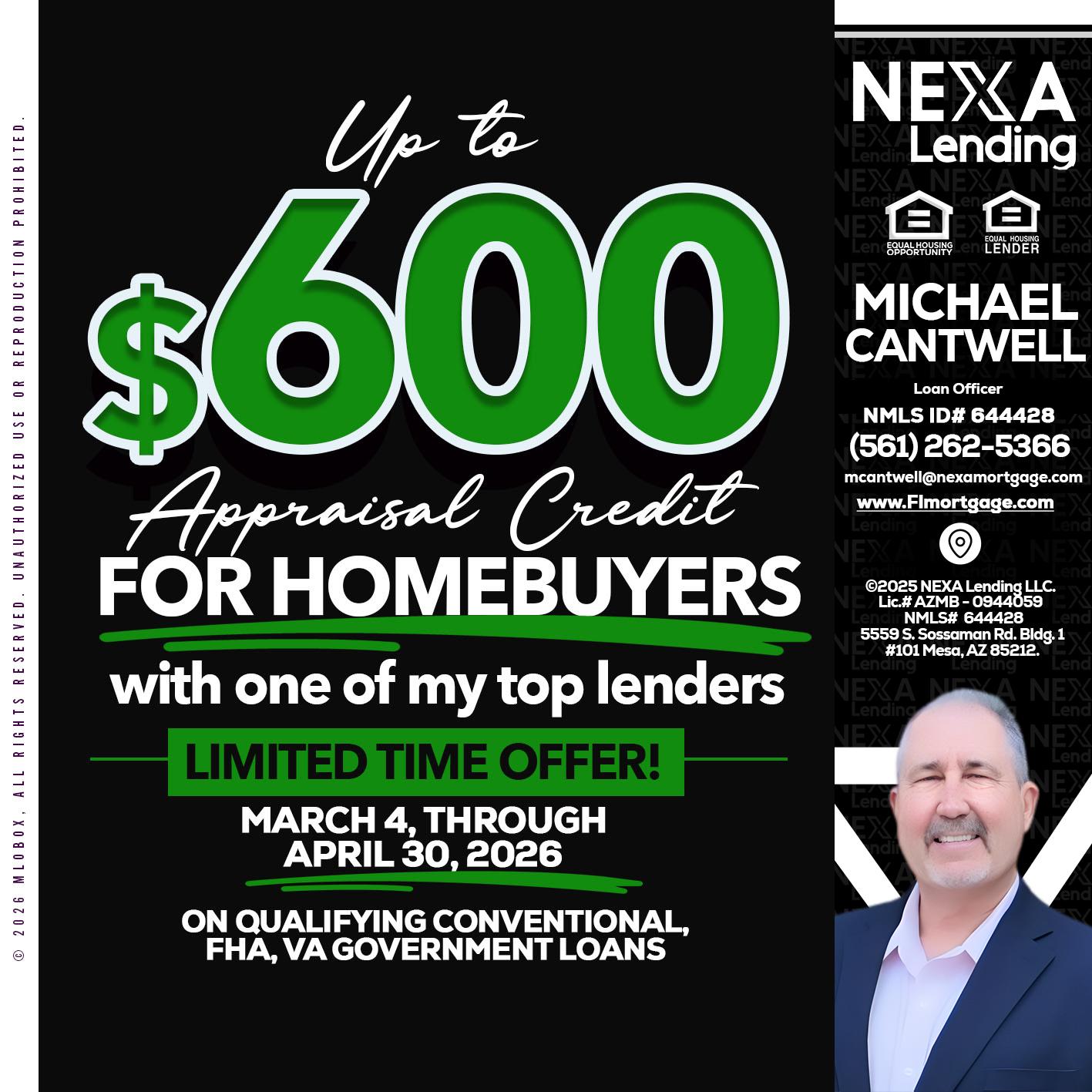 up to $600 - Michael Cantwell -Loan Officer